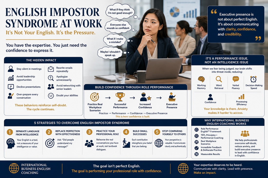 Woman conquering English Imposter Syndrome